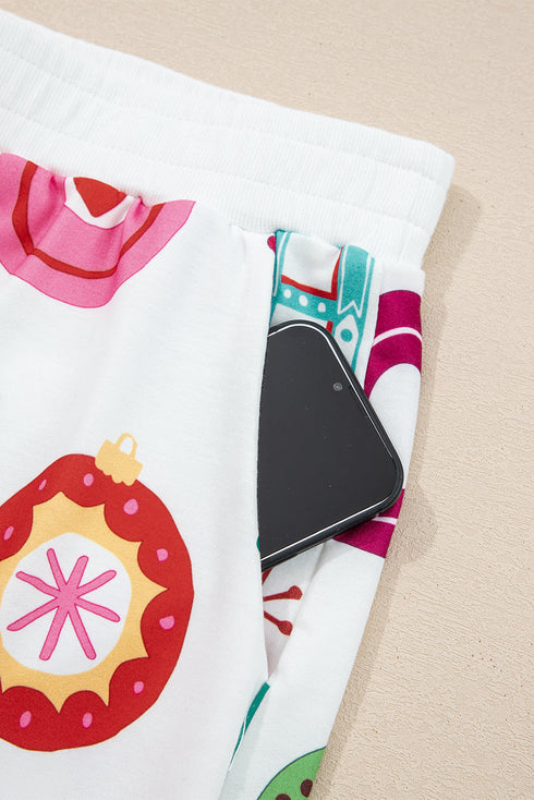 HO HO HO Ornament Print Crewneck Shorts Set Loungewear